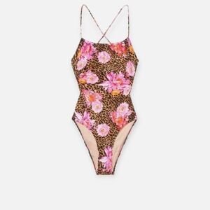 Victoria's Secret Pink and Brown Floral One Piece Swimsuit